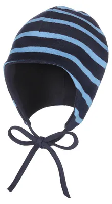 Produktbild von modAS Baby Mütze aus Baumwolle - Kopfbedeckung Mädchen Jungen mit Bindeband und Ohrenschutz in Blau-Azur 43 cm – ca. 6-9 Monate