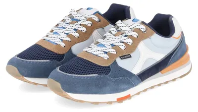 Image de Bullboxer, baskets basses pour hommes, bleu, en cuir et textile, taille : 42