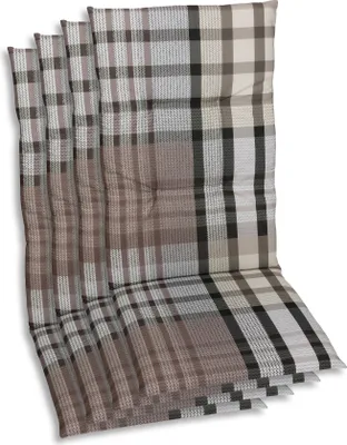Four chair cushions stacked on top of each other, viewed from a slightly elevated angle.