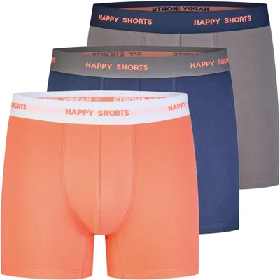 Produktbild von Happy Shorts Herren Boxer Jersey 3-Pack neonred-grey-navy - Größe M
