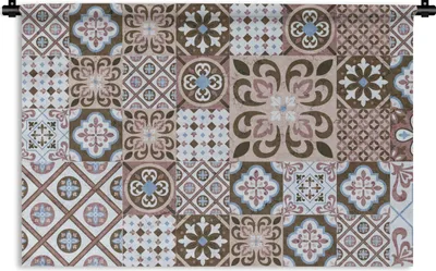 Produktbild von MuchoWow® Wandteppich Wandbehang Muster - Vintage - Braun - Blumen - Formen 120x80 cm Tapisserie Dekoration Wandtuch - Wanddekorationen - Wandtücher