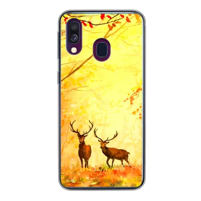 Produktbild von MuchoWow® Handyhülle Schutzhülle Hülle für Samsung Galaxy A40 Natur - Ölfarbe - Hirsche - Tiere - Herbst - Orange Silikon Softcase Handy Hülle - Handy-Tasche