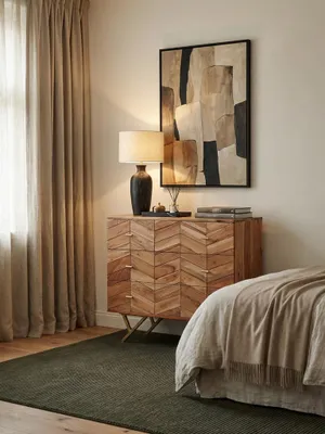 Produktbild von Sideboard 90x86,5x40 cm Akazie Massivholz / Metall Anrichte, Kommode 3 Schubladen, Hoher Kommodenschrank Holz Massiv, Standschrank Wohnzimmer