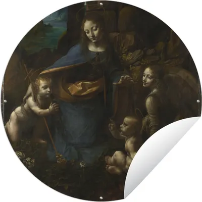 Produktbild von MuchoWow® Gartenposter Outdoor-Poster Rund Jungfrau auf dem Felsen - Leonardo da Vinci Ø 90 cm Gartendeko Rundes Poster draußen