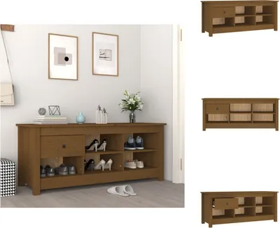 Produktbild von vidaXL Schuhschrank Honigbraun 110x38x45,5 cm Massivholz Kiefer -  Schuhregale & -schränke