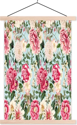 Produktbild von MuchoWow® Textilposter Blumen - Collage - Farben 120x180 cm mit holzfarbenen Rahmen - Textil-Plakat