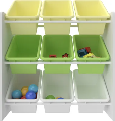 Produktbild von Kinderregal ‘Muxía’ mit 9 Ablagekisten Dinosaurier-Motiv 60 x 62 x 26,5 cm