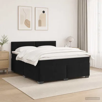 Immagine prodotto di Letto matrimoniale con boxspring, materasso e illuminazione LED, colore nero, dimensioni 180 x 200 cm, rivestito in velluto