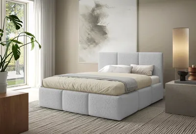 Image de Lit rembourré VALERIO avec coffre de rangement, lit 180 x 200 cm, lit double avec espace de rangement et sommier à lattes, style lit boxspring, sans matelas, chambre à coucher - Gris