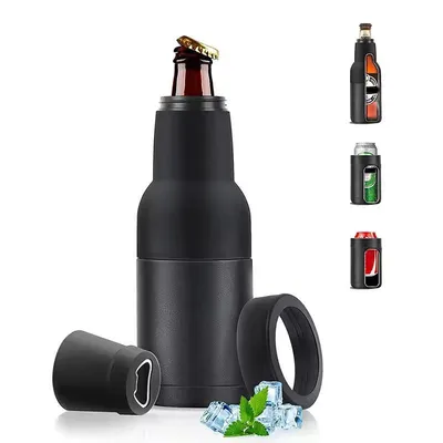 Image de Pichet isotherme en acier inoxydable de 35 cl avec décapsuleur – Pichet isotherme à double paroi et isolation sous vide pour canettes et tasses, garde les boissons au frais