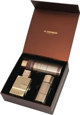 Obrázok produktu pre Zestaw Al Haramain Amber Oud Gold Edition Extreme Perfumes Extrait de Parfum 75ml + Extrait de Parfum 30ml + Deodorant Body Spra
