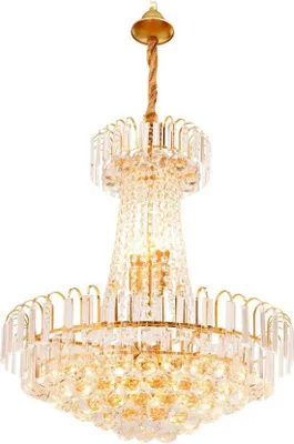 Immagine prodotto di Lampadario – cristalli – color oro – altezza regolabile – ideale per soggiorno e sala da pranzo