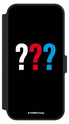 Produktbild von NIVOCASE Klapphülle für Apple iPhone 14  Handyhülle aus Kunst Leder NIVOflip schwarz Logo Offizielles Lizenzprodukt Die drei ???