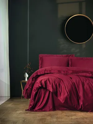 Image de Parure de lit - 1 housse de couette 140 x 200cm + 1 taie d'oreiller 60 x 60 cm - Satin - Rouge bordeaux