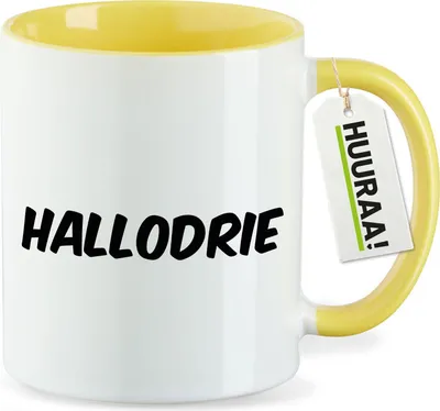 Produktbild von Huuraa Kaffeetasse Hallodrie Schriftzug 330ml Gelb Keramik Kaffeebecher Geschenkidee