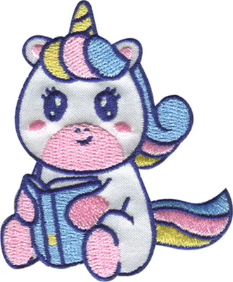 Produktbild von Einhorn mit Buch - Aufnäher, Bügelbild, Aufbügler, Applikationen, Patches, Flicken, Zum Aufbügeln, Größe: 6 x 7,3 cm