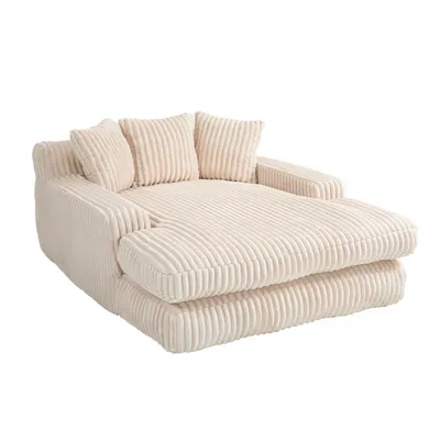 Produktbild von LVHOM Lazy Sofa Cordstoff mit Kissen, Bodensofa 125 × 155 × 63 cm, Schlafsofa Couch mit Memory-Schaum, Chaiselongue Sessel, Beige