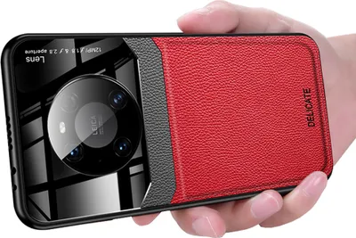 Produktbild von Huawei Mate 40 Hülle, TPU Stossfest Anti-rutsch Leder Glas Len Hybrid Schutzhülle für Huawei Mate 40 Rot