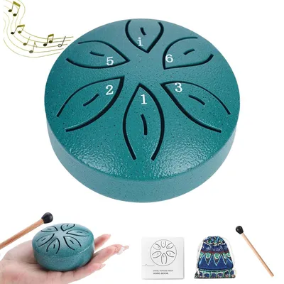 Produktbild von mini steel tongue drum Regentrommel Stahlzungentrommel 3 Zoll 6 Toene C-Key Handpan Drum Percussion Instrument aetherische Trommel mit Stofftasche, Musikbuch und Schlaegel, Musik Geschenk fuer Kinder(Gruen)