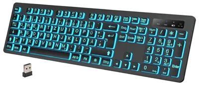 Produktbild von Kabellose beleuchtete Tastatur mit großer Tastenbeschriftung 7 wählbaren Hintergrundfarben und 3 Helligkeitsstufen deutsches QWERTZ-Layout mit Ziffernblock