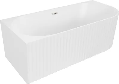 Immagine prodotto di Mexen Gia vasca da bagno freestanding angolare scanalata sinistra 170 x 80 cm, bianca opaca, troppopieno nichel spazzolato