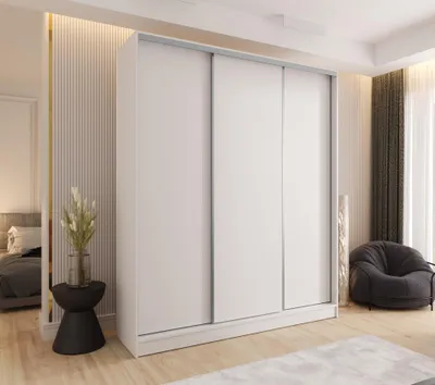 Produktbild von Schwebetürenschrank 3-türig 200×250×58 cm Weiß – Moderner Kleiderschrank für Schlafzimmer und Flur