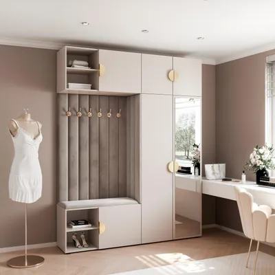 Image de Vestiaire Aria 4 190 cm Noir Rembourré Beige Soft-Close Poignées Moon dorées