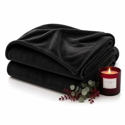 Produktbild von Kuscheldecke flauschig weich, Cashmere Touch Wohndecke & Sofadecke Fleece,180 x 220 cm,Schwarz