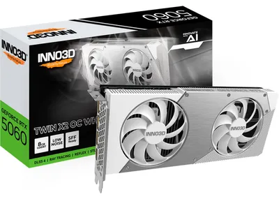 Zdjęcie produktu dla INNO3D GeForce RTX 5060 Twin X2 OC, GeForce RTX 5060, 8 GB, GDDR7, 128 bit, 7680 x 4320 px, PCI Express 5.0