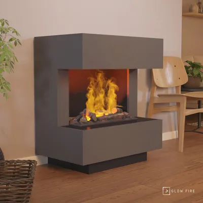 Produktbild von GLOW FIRE Elektrokamin 'Kleist' | Wasserdampf Kamin mit OMC 600 inkl. Holz in grau| HxBxT: 80x90x50 cm