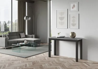 Productafbeelding van ITAMOBY - Uittrekbare eettafel 120/200x45/90 cm, model Everyday, met een onderstel in cementkleur, antraciet