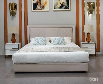 Produktbild von Bett Betten Holz Leder  Polster Ehe Design Leder Hotel Boxspring Möbel 180x200
