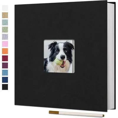 Productafbeelding van Zelfklevend fotoboek, linnen, zwart, 33x32 cm, 60 pagina's, met balpen