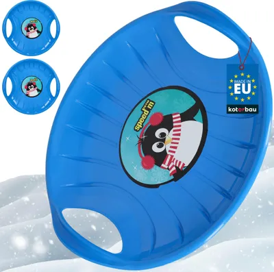 Produktbild von KOTARBAU® 2er Set Popo Rutscher Kinder Kunststoff Rutschteller ø 60 cm Rodelbahn Schlitten zum Rodeln im Schnee Blau