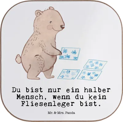 Produktbild von Mr. & Mrs. Panda Holzuntersetzer Fliesenleger Herz - Weiß - Geschenk, Untersetzer Gläser, gläseruntersetzer, Tassenuntersetzer, Beruf, Tischschoner, Spruch, für, Lustig