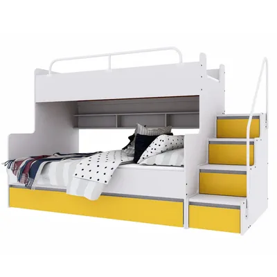 Produktbild von Marlux-Meble Hochbett Kinderbett JSM-3 mit Treppe 80x190 + 120x190 Matt Kinderbetten Funktionsbett Etagenbett Stockbett Kinderhochbett Jugendhochbett (Gelb Matt)