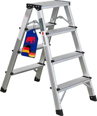 Produktbild von Stufenstehleiter APOLLO | beidseitig begehbar | 2x4 Stufen | HxBxT 78x43x69 cm | Traglast 150kg | Aluminium