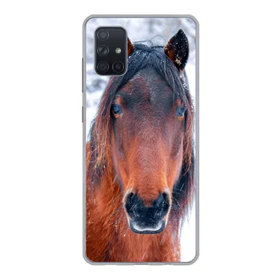 Produktbild von MuchoWow® Handyhülle Schutzhülle Hülle für Samsung Galaxy A71 Pferd - Winter - Schneeflocke Silikon Softcase Handy Hülle - Kartenbesitzer