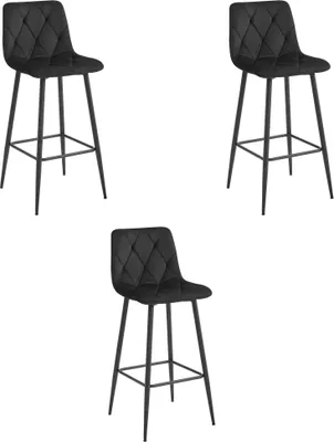 Productafbeelding van Barkruk - Leobert - Nado - Zwart fluweel / Zwarte poten - Set van 3