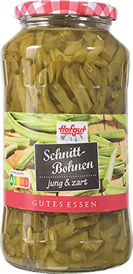 Produktbild von Hofgut Schnittbohnen jung und zart geschnitten im Glas 720ml
