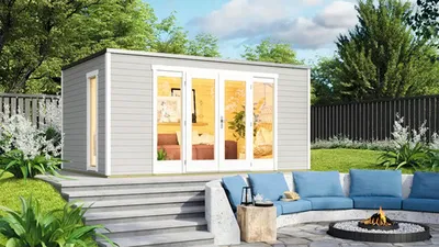Produktbild von Gartenhaus weka P 2 inkl. Fußboden 450 x 302,5 cm hellgrau