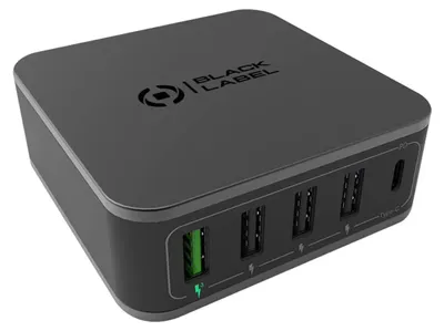 Produktbild von Celly BLPOWERS60W 5-Port-Schreibtischladegerät 60 W mit USB-C PD und Quick Charge 3.0 Schwarz