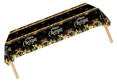 Immagine prodotto di Tovaglia per Capodanno, decorazione nero e oro, 137 x 274 cm, in PVC