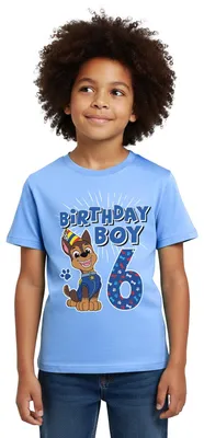 Produktbild von Spreadshirt Paw Patrol Geschenk 6 Jahre 6. Geburtstag Chase Kinder T-Shirt, 110/116 (5-6 Jahre), Himmelblau