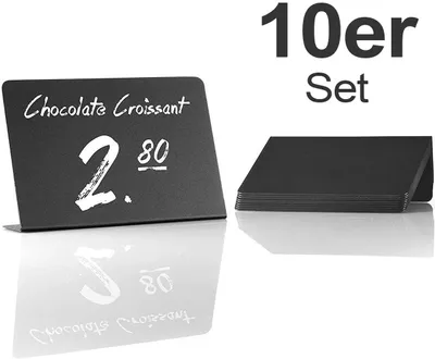 Produktbild von Set mit 10 kleinen Schreibtafeln - 76x101mm Minitafeln in rustikaler Optik aus Kunststoff als Reservierungsschilder, Preisschilder, Dekotafeln für Partys