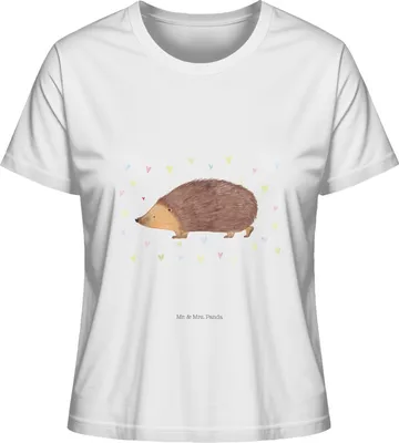 Produktbild von Mr. & Mrs. Panda Oberteil Damen Igel Herzen Größe L - Weiß - Geschenk, Vertrauen, Leben, Basic Shirt, Herz, Kurzarmshirt, T-Shirt, Baumwoll, Liebe, Lustige Sprüche