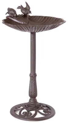 Image de Moritz Vogeltränke en fonte, 82,5 cm - autoportant avec pied, finition antique marron - Bol avec deux oiseaux, abreuvoir pour oiseaux, idéal pour jardin, terrasse, résistant aux intempéries, grande taille (XL)