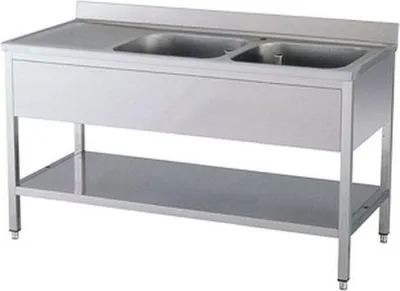 Produktbild von KBS Spültisch 1400x700x850 mm mit Aufkantung 2 Becken rechts mit Grundboden