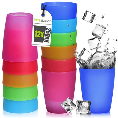 Wiederverwendbare Plastikbecher, 12 Stück, 250 ml, bunt