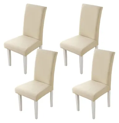 Produktbild von Stuhlhussen 4er Set Stretch abnehmbar waschbar für Esszimmerstühle Beige
